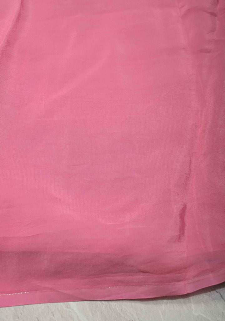 Powder Blue Modal Silk Saree with Lotus Floral Hand Painted and Gotta Lace Border