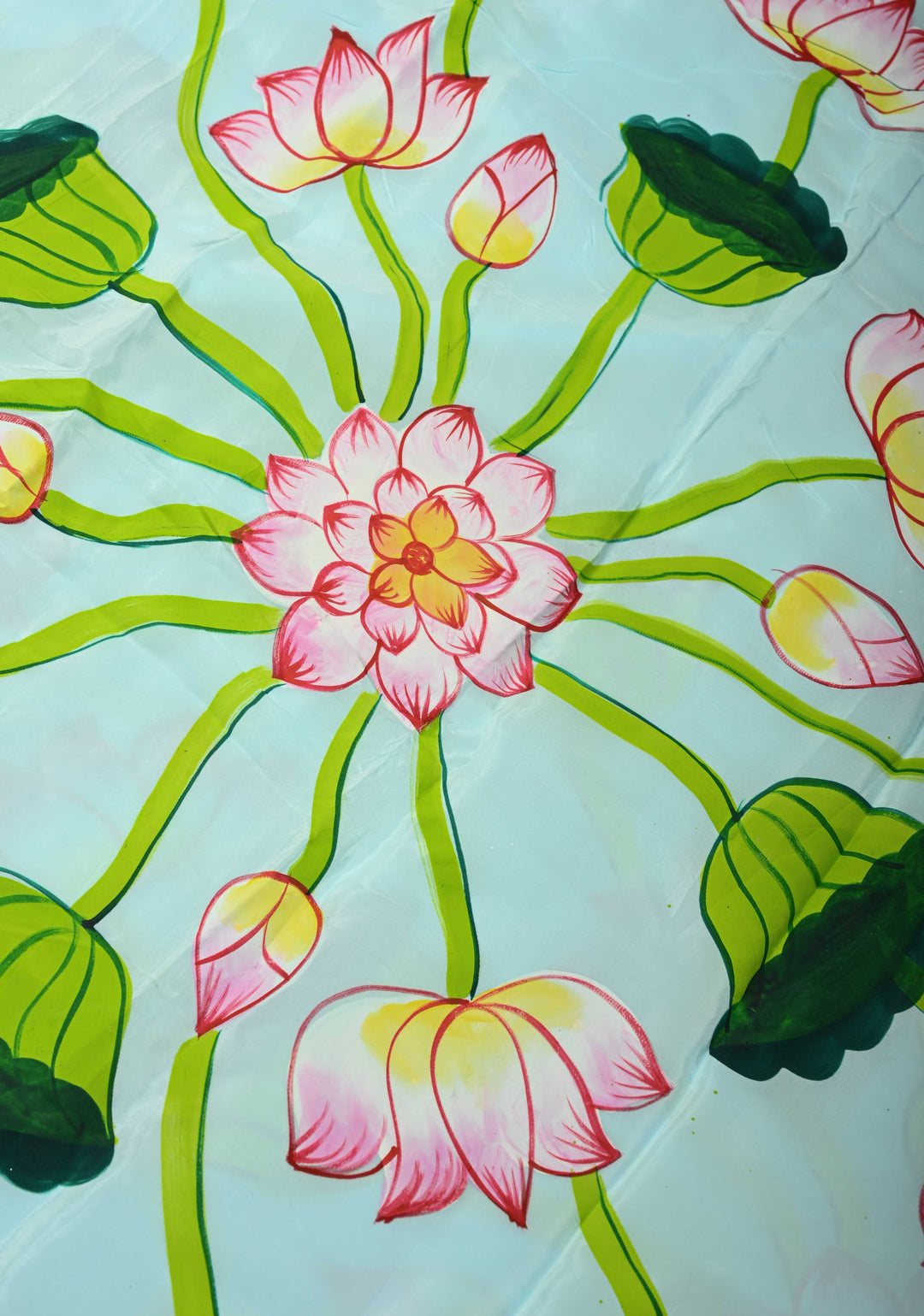 Powder Blue Modal Silk Saree with Lotus Floral Hand Painted and Gotta Lace Border