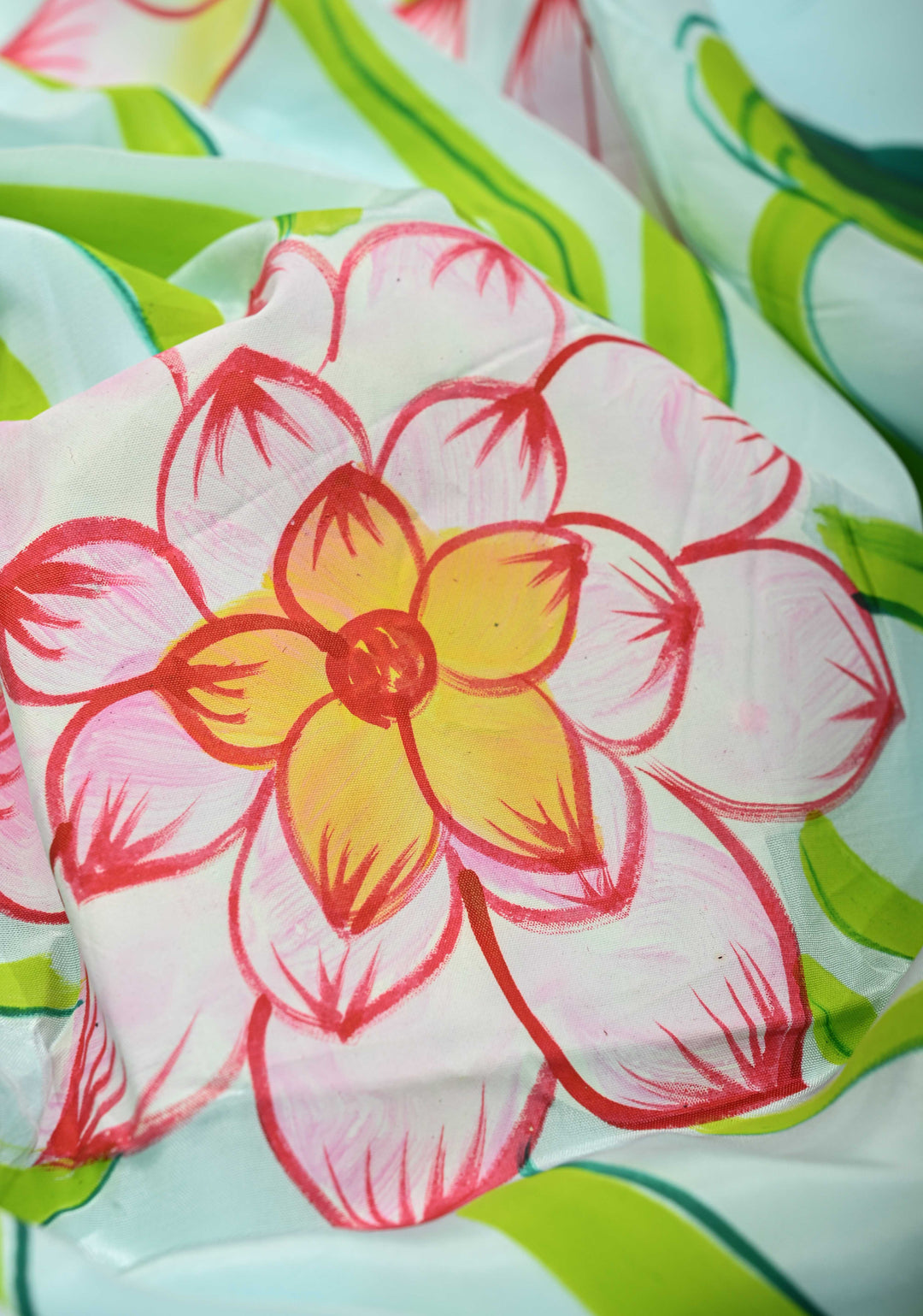 Powder Blue Modal Silk Saree with Lotus Floral Hand Painted and Gotta Lace Border