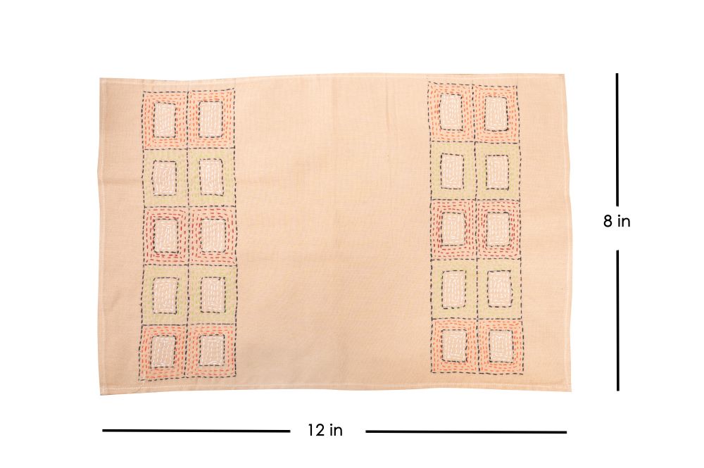 Beige Kantha Cotton Table Mats- 4Pack | SHOBITAM