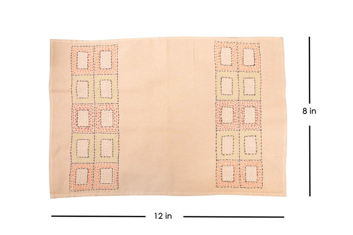 Beige Kantha Cotton Table Mats- 4Pack | SHOBITAM