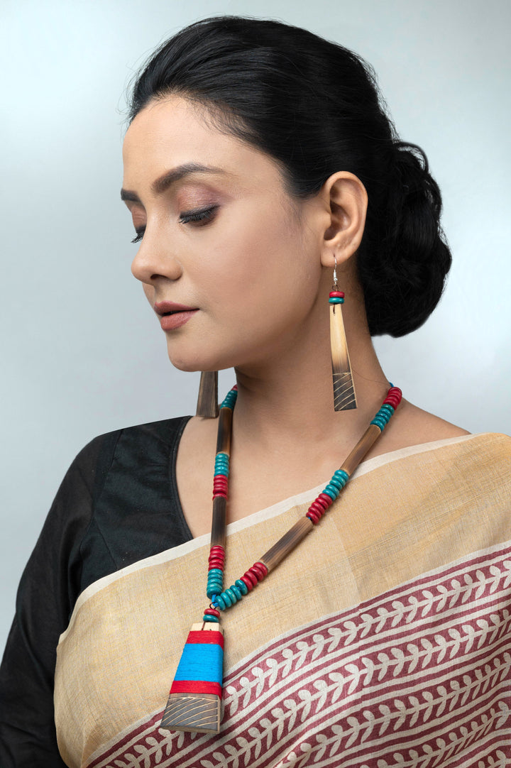 Blue Red Bamboo Tribal Jewellery Set | SHOBITAM
