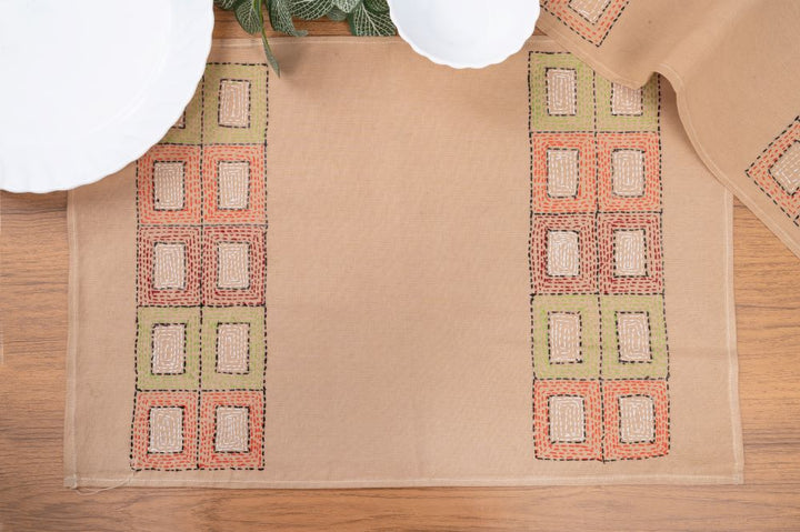 Beige Kantha Cotton Table Mats- 4Pack | SHOBITAM