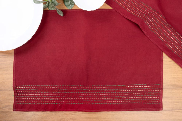 Maroon Kantha Cotton Table Mats- 4Pack | SHOBITAM