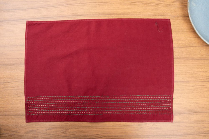 Maroon Kantha Cotton Table Mats- 4Pack | SHOBITAM