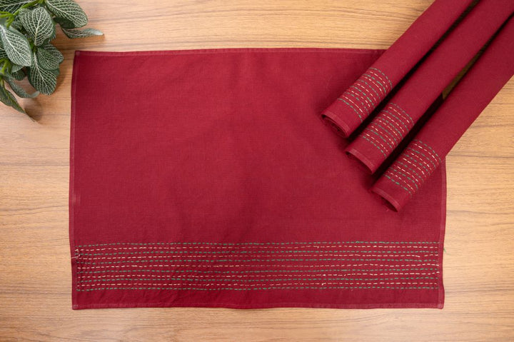 Maroon Kantha Cotton Table Mats- 4Pack | SHOBITAM