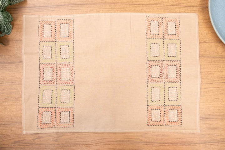 Beige Kantha Cotton Table Mats- 4Pack | SHOBITAM