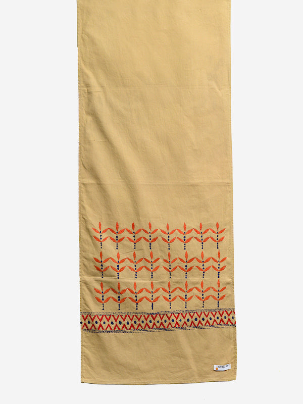 Beige Orange Kantha Cotton dining Table Runner | SHOBITAM