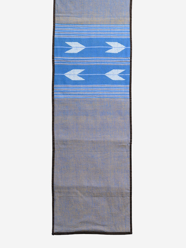 Blue Brown Jamdani Cotton Table Runner | SHOBITAM