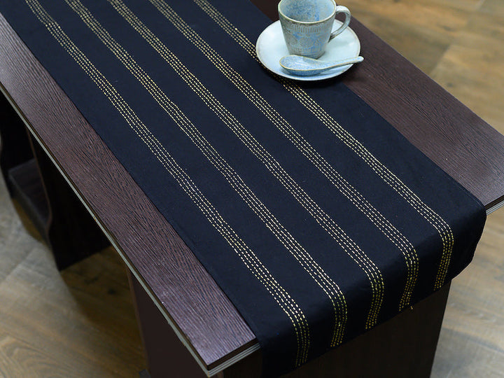 Black Gold Kantha Cotton dining Table Runner | SHOBITAM