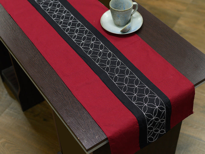 Maroon Black Kantha Cotton dining Table Runner | SHOBITAM