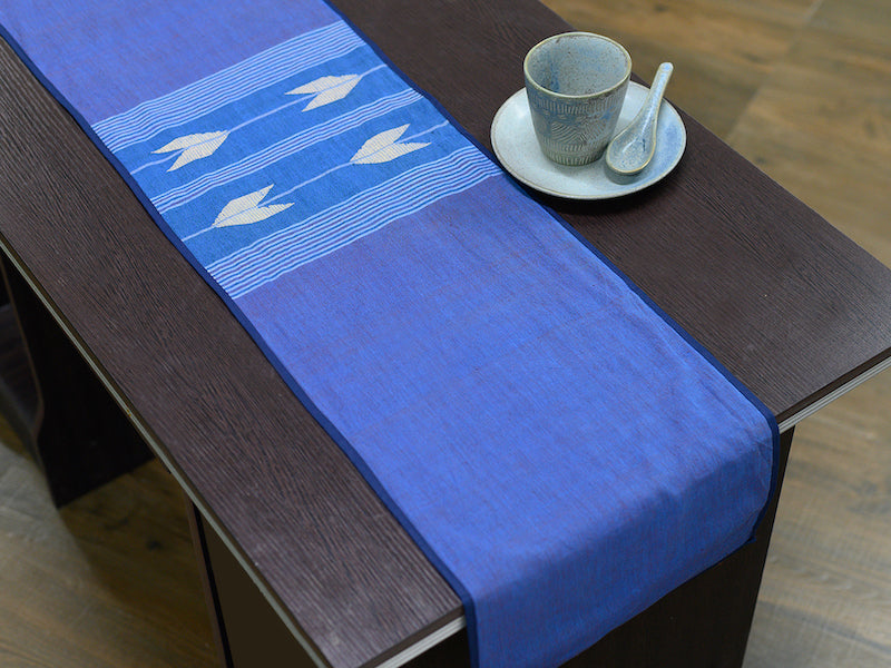 Blue Handloom Jamdani Cotton Table Linen | SHOBITAM