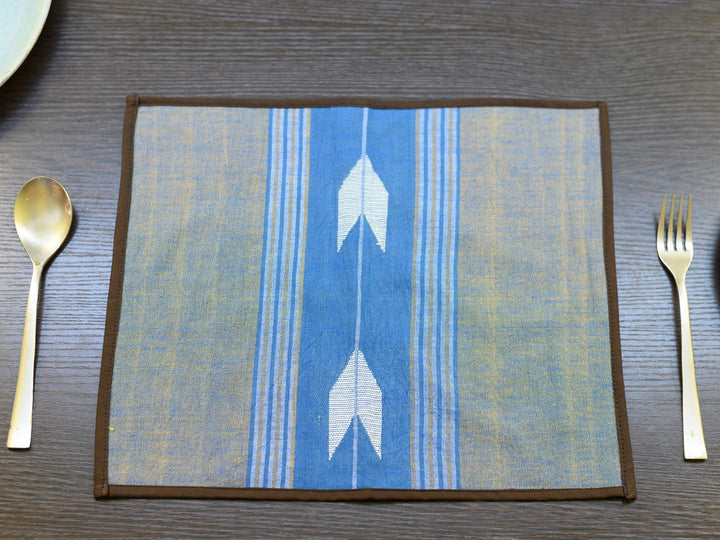 Yellow Brown Jamdani Cotton Table Mats- 4Pack | SHOBITAM