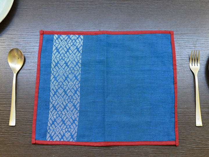 Blue Red Axomiya Cotton Table Mats- 3 Pack | SHOBITAM