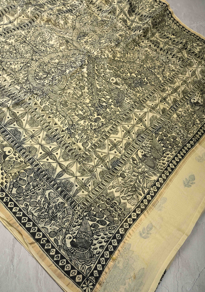 Dusty Rose Tussar Silk Saree with Kalamakari Handblock Print on Border and pallu | SILK MARK CERTIFIED (Copy)