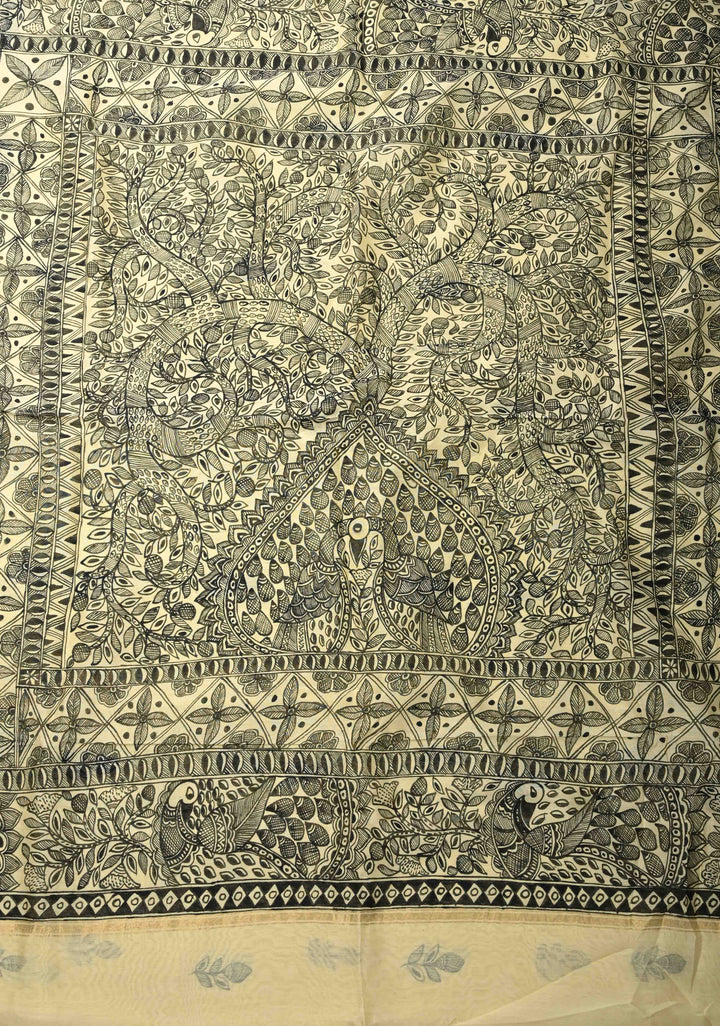 Dusty Rose Tussar Silk Saree with Kalamakari Handblock Print on Border and pallu | SILK MARK CERTIFIED (Copy)