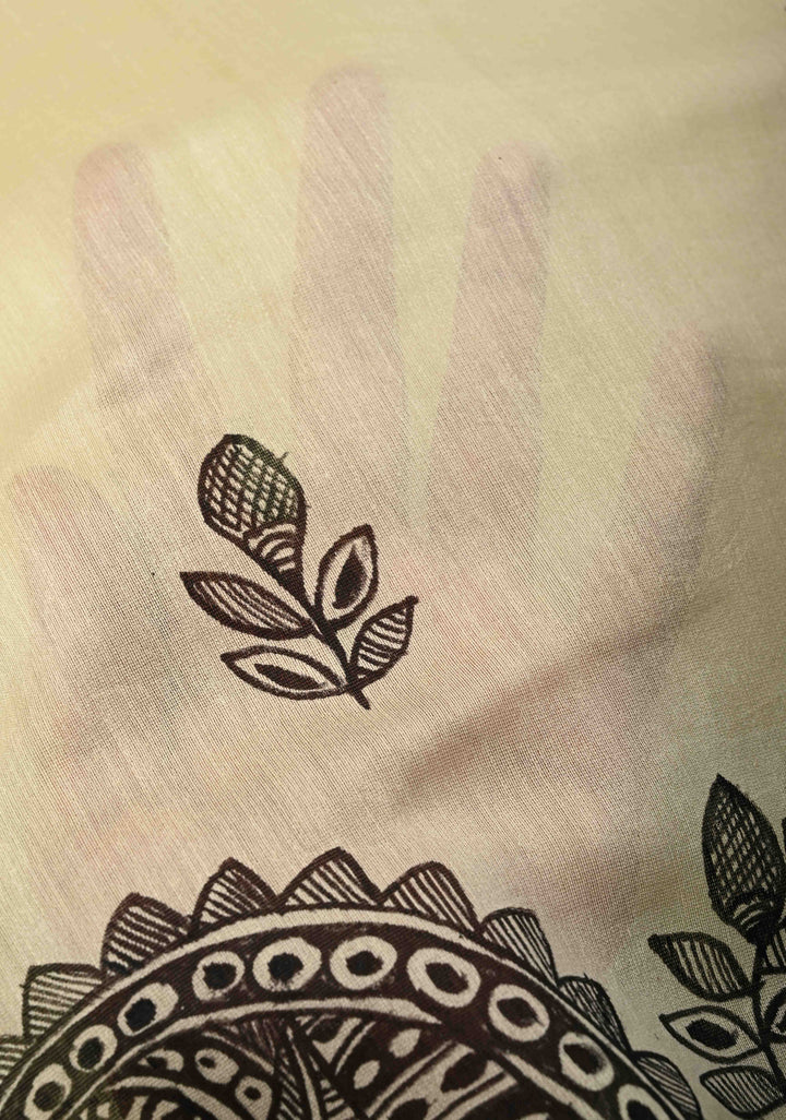 Dusty Rose Tussar Silk Saree with Kalamakari Handblock Print on Border and pallu | SILK MARK CERTIFIED (Copy)