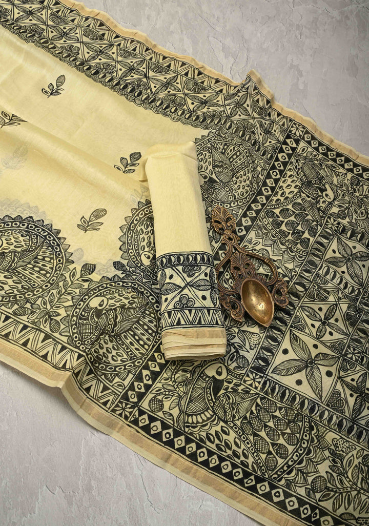 Dusty Rose Tussar Silk Saree with Kalamakari Handblock Print on Border and pallu | SILK MARK CERTIFIED (Copy)