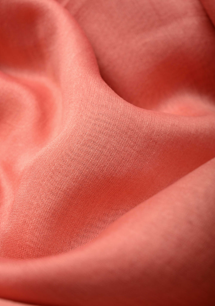Coral Pink Chanderi Cotton Silk Saree with Madhubani Hand painted and Minimal Zari Border