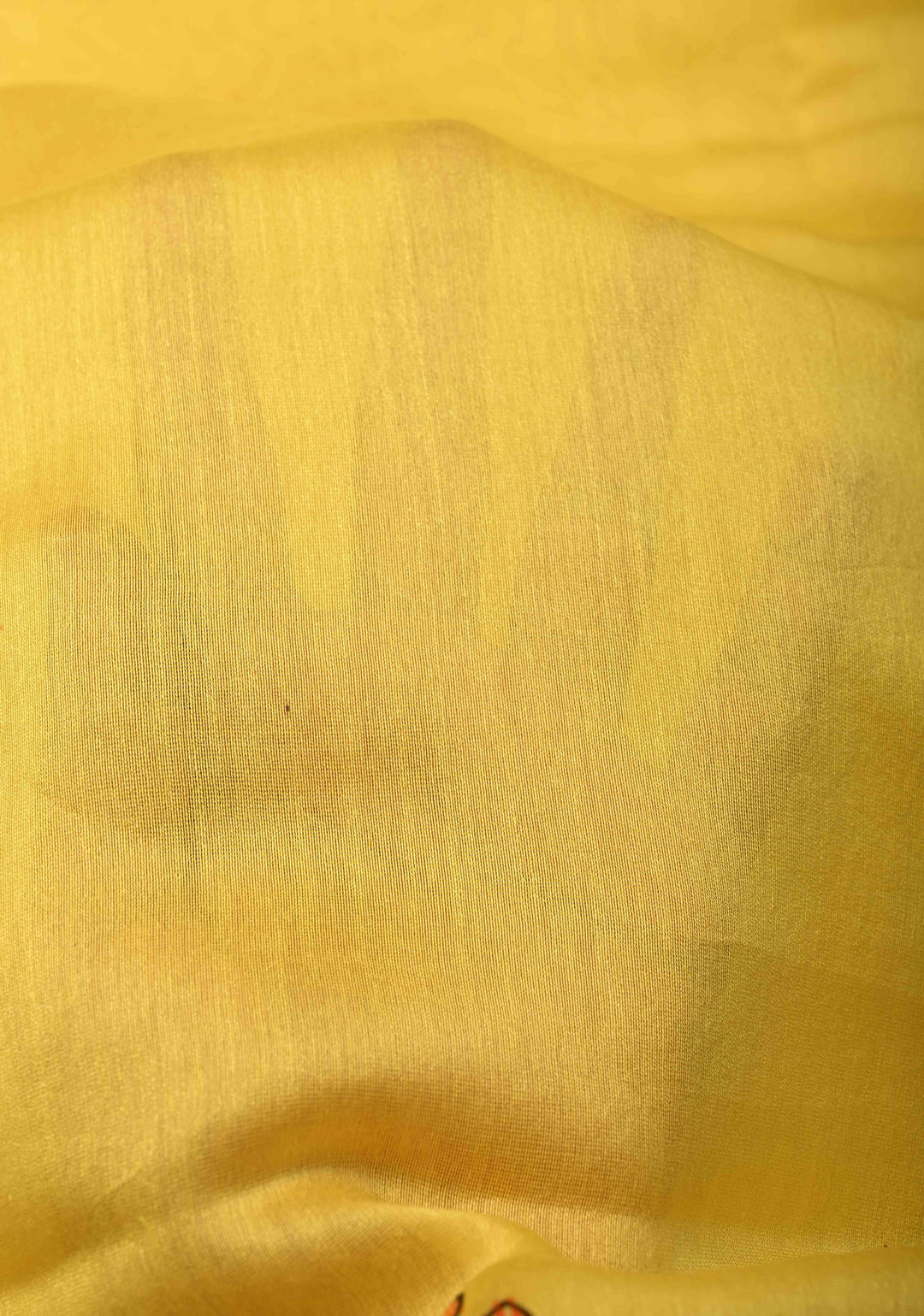 Yellow Chanderi Silk Saree with Madhubani Handpainted and Minimal Zari Border