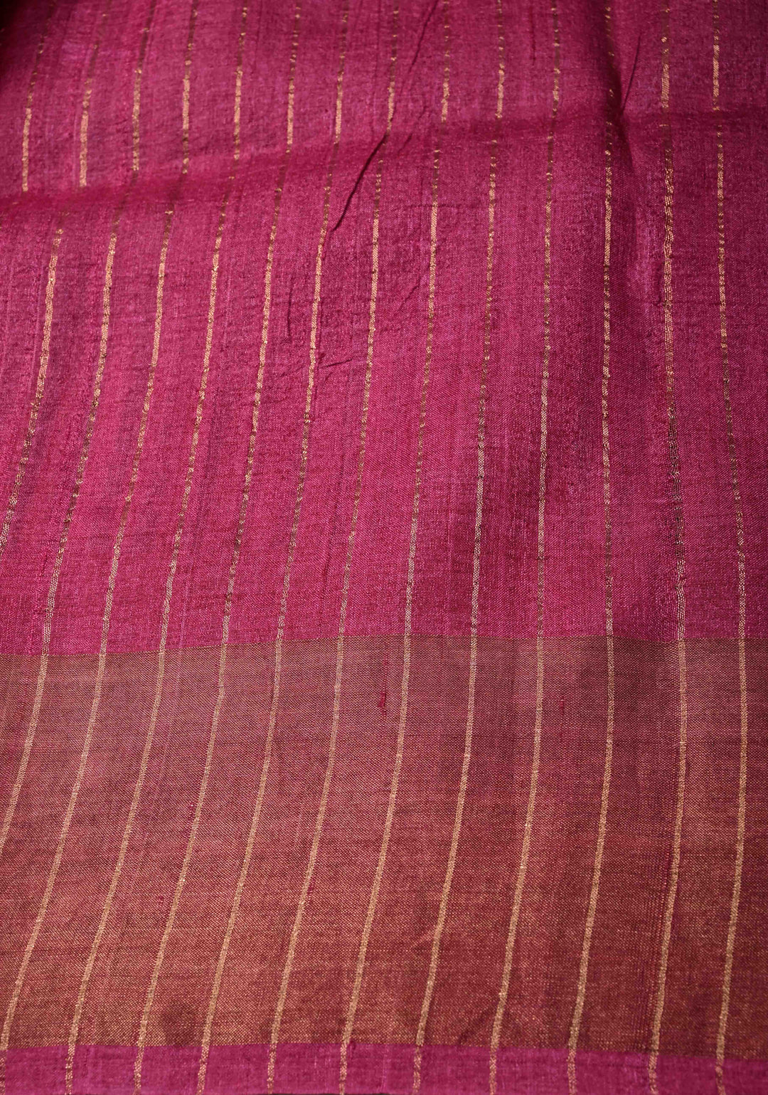 Black-Beige Jari Tussar Silk Saree with Handblock Stripes Pattern and Zari Border | SILK MARK CERTIFIED