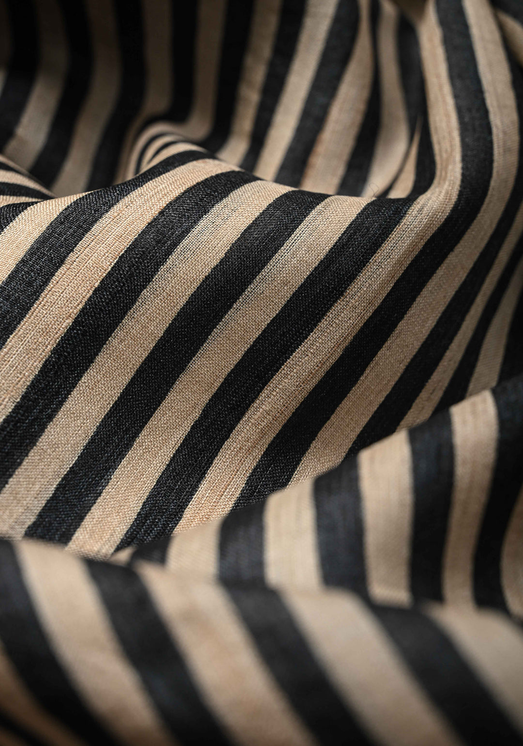 Black-Beige Jari Tussar Silk Saree with Handblock Stripes Pattern and Zari Border | SILK MARK CERTIFIED