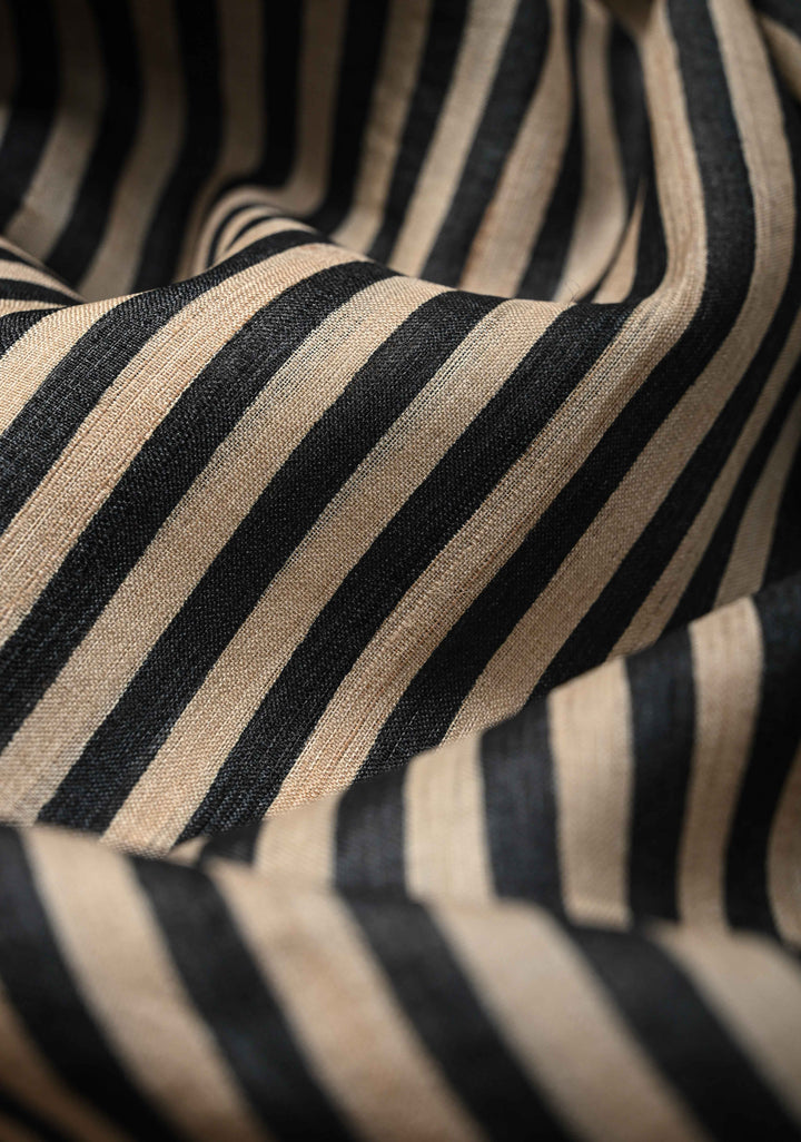 Black-Beige Jari Tussar Silk Saree with Handblock Stripes Pattern and Zari Border | SILK MARK CERTIFIED