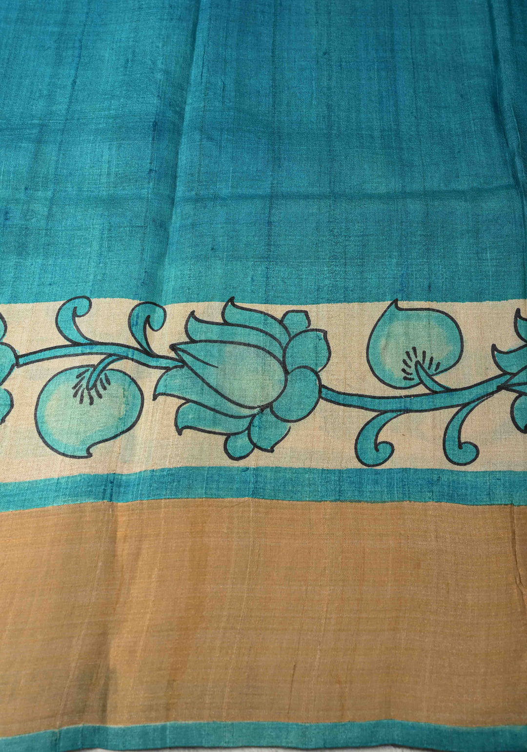 Blue Jari Tussar Saree with Kalamkari Hand Painted Kalamakri Floral Design | SILK MARK CERTIFIED (Copy)