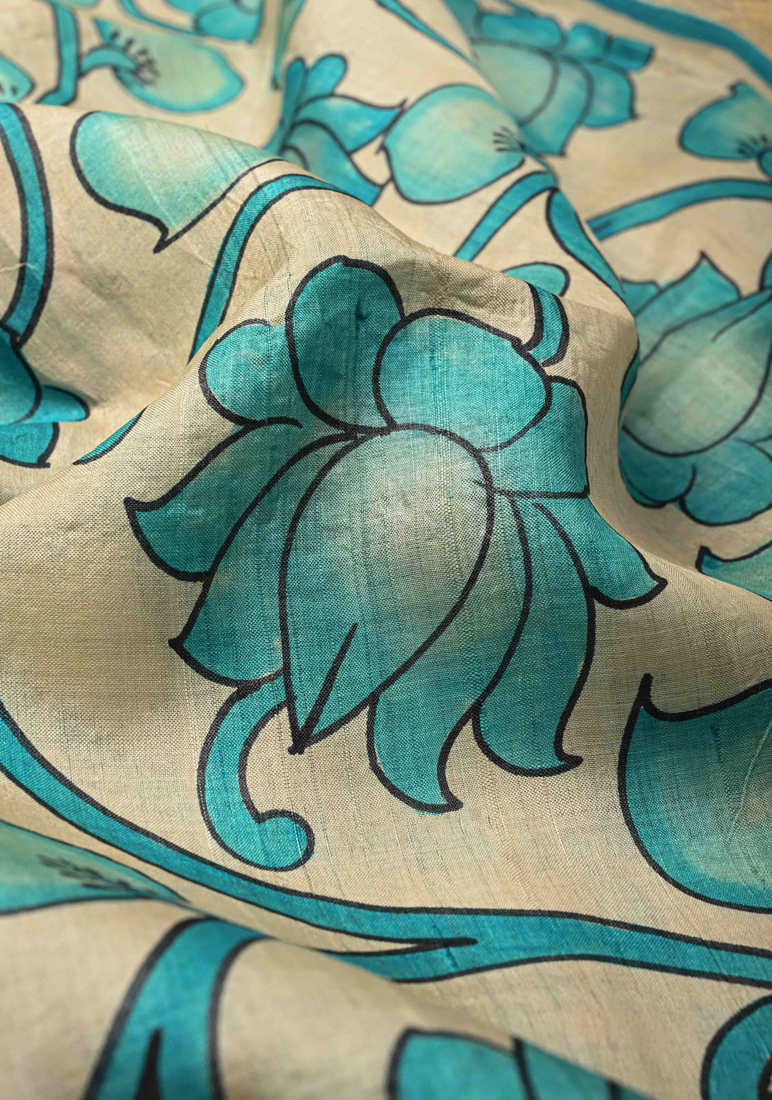Blue Jari Tussar Saree with Kalamkari Hand Painted Kalamakri Floral Design | SILK MARK CERTIFIED (Copy)