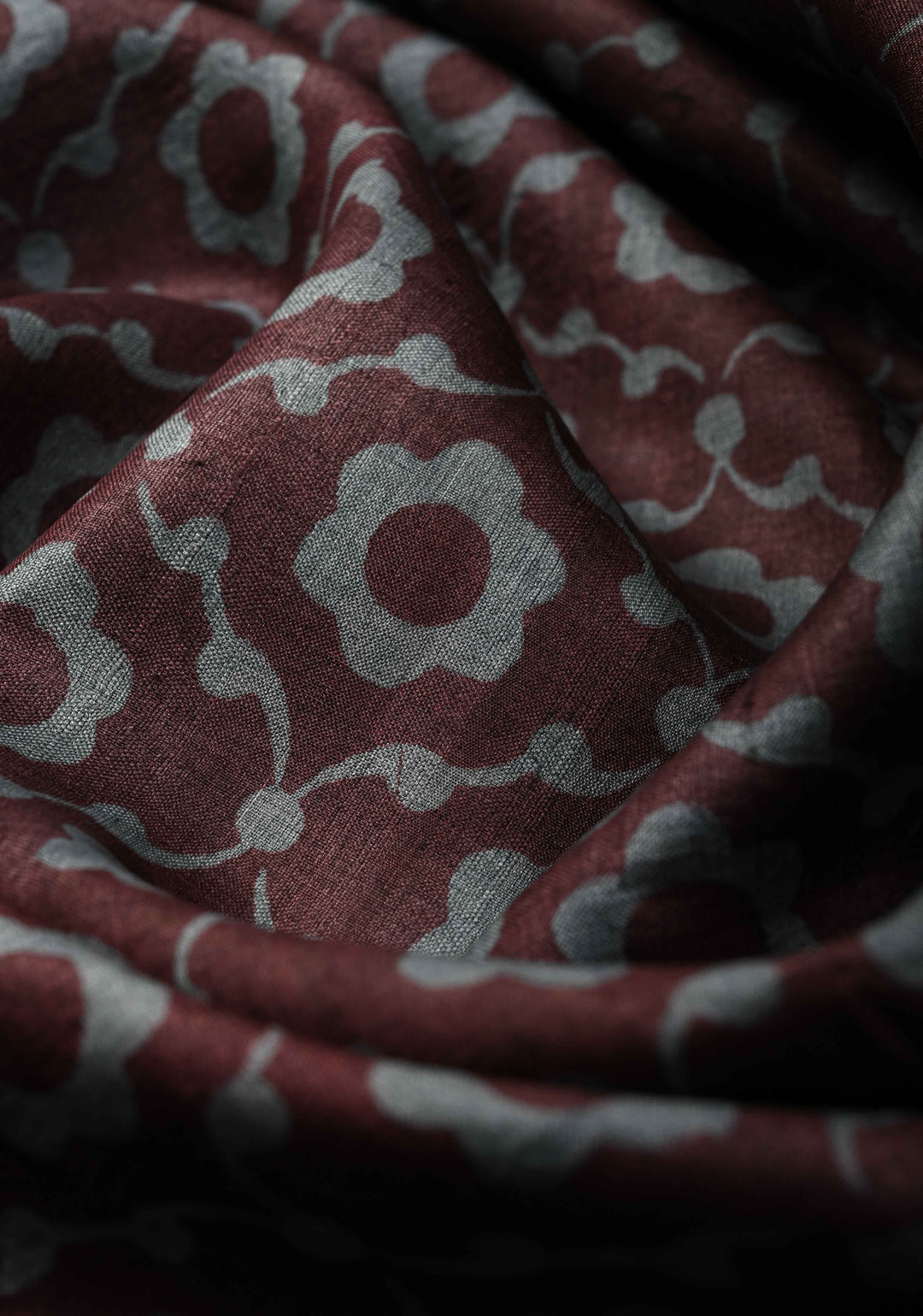 Coco Brown Pure Tussar Silk Saree with Floral Handblock Print  | SILK MARK CERTIFIED