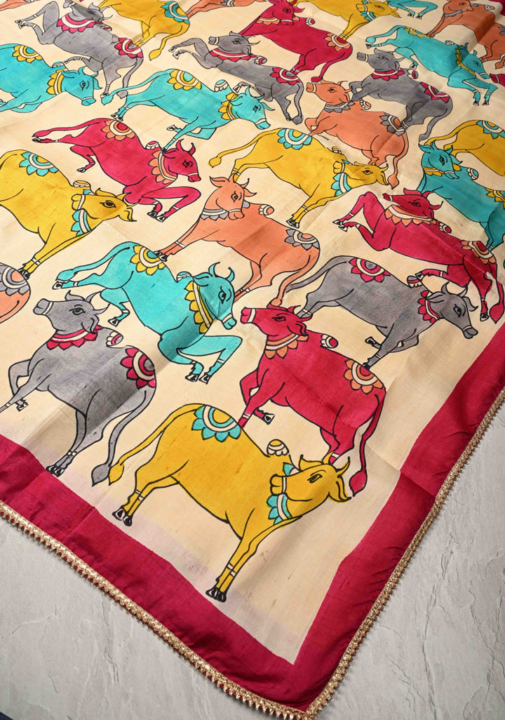 Yellow Pure Bishnupuri Silk Saree with Pichwai Hand Painted on Pallu and Gotta Border | SILK MARK CERTIFIED