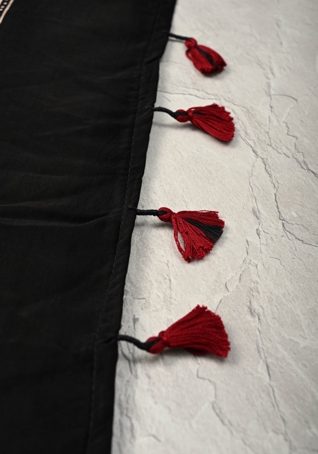 Black Hand Block Print on Modal Silk Half Ajrakh and Half Stripes Design Saree