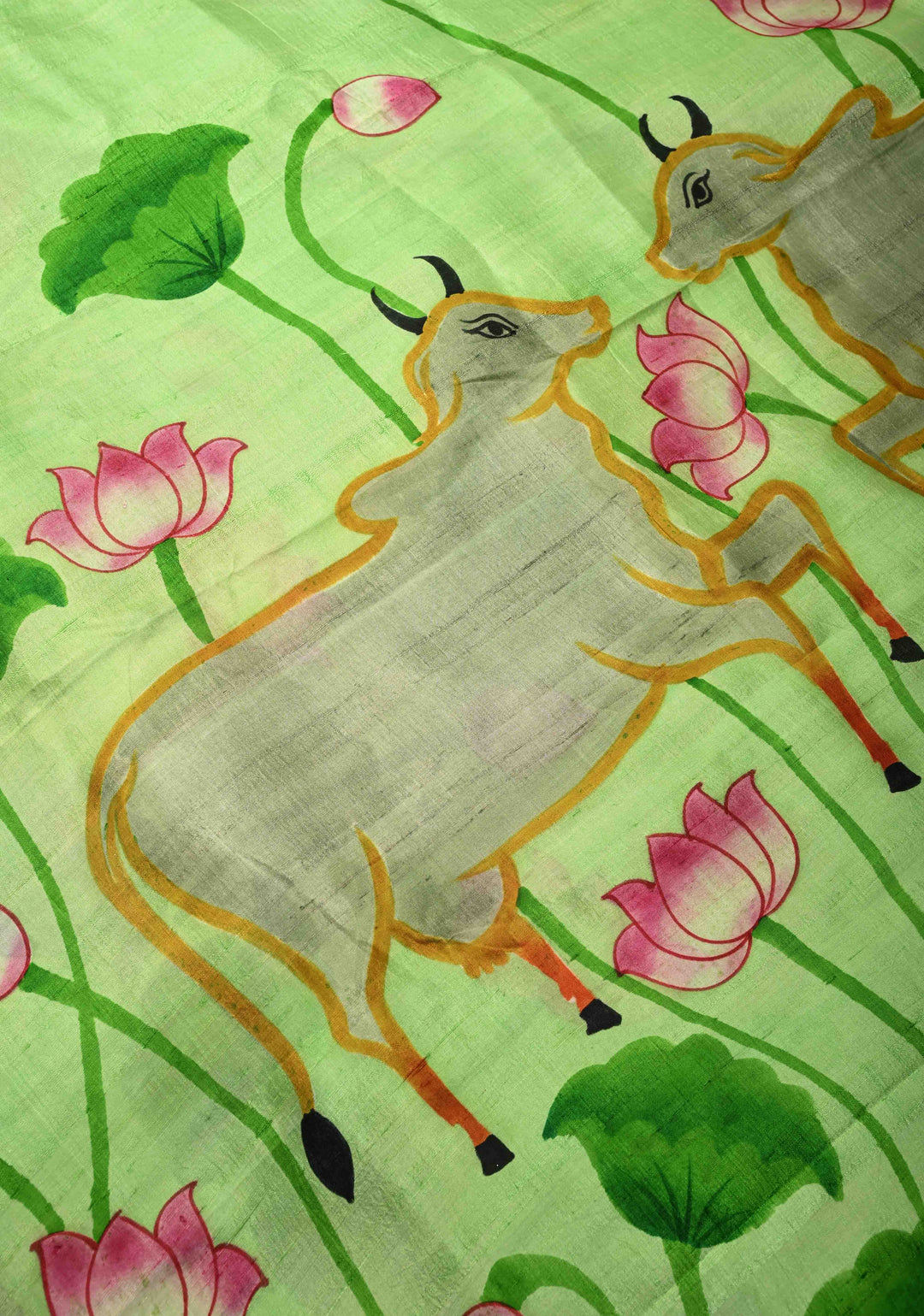 Vermilion Orange Pure Tussar Silk Saree with Kalamkari Lotus Hand Painted and Pichwai Motifs on Pallu | SILK MARK CERTIFIED (Copy)