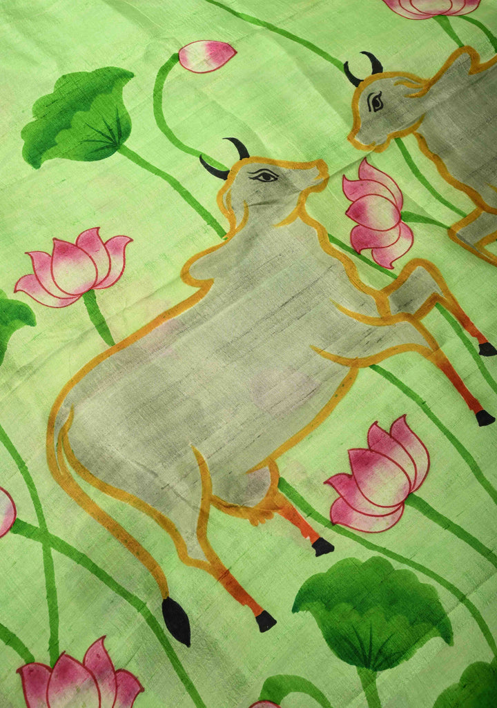 Vermilion Orange Pure Tussar Silk Saree with Kalamkari Lotus Hand Painted and Pichwai Motifs on Pallu | SILK MARK CERTIFIED (Copy)