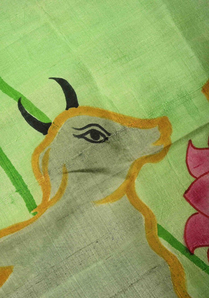 Vermilion Orange Pure Tussar Silk Saree with Kalamkari Lotus Hand Painted and Pichwai Motifs on Pallu | SILK MARK CERTIFIED (Copy)