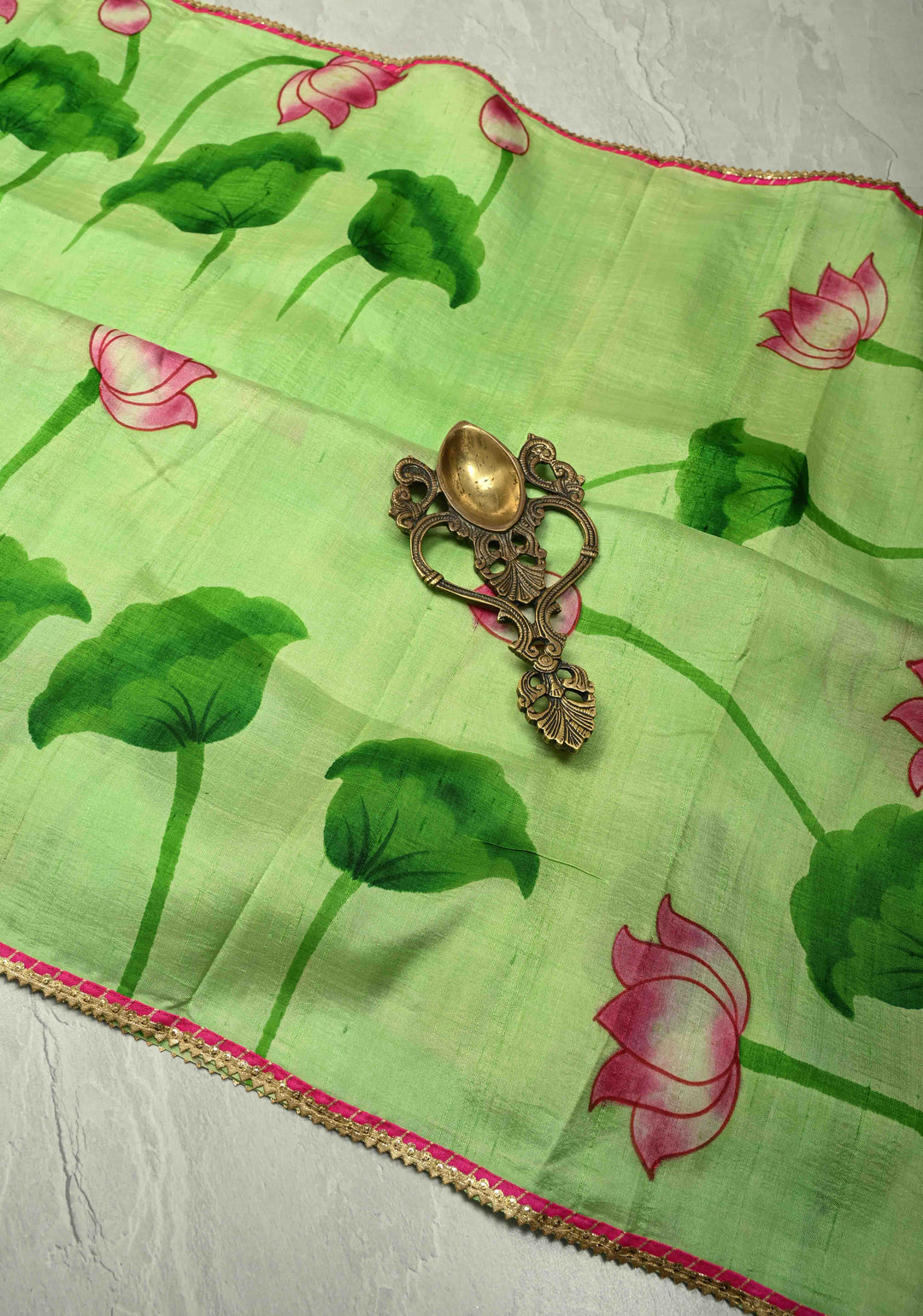 Vermilion Orange Pure Tussar Silk Saree with Kalamkari Lotus Hand Painted and Pichwai Motifs on Pallu | SILK MARK CERTIFIED (Copy)