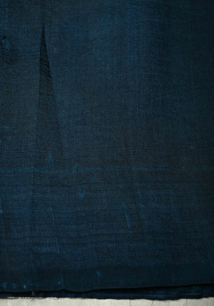 Ivory Pure Handloom Tussar Silk saree with Blue Pottery Design with Gotta Lace Border | SILK MARK CERTIFIED