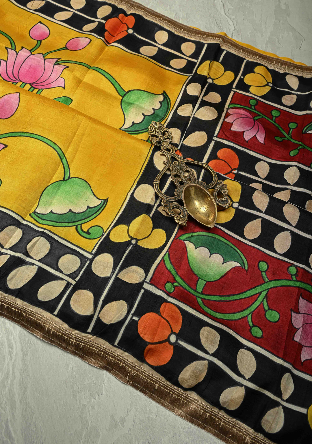 Prussian Blue Pure Handloom Tussar Silk saree with Kalamkari Pichawai Handpainted | SILK MARK CERTIFIED (Copy)