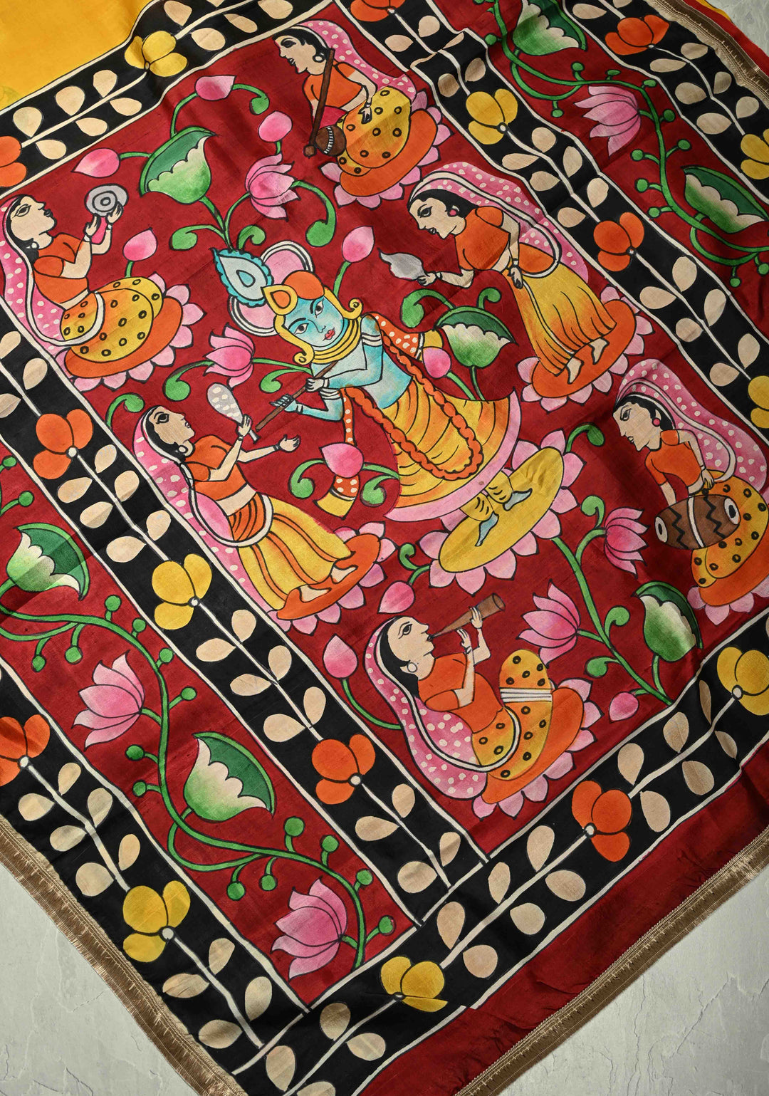 Prussian Blue Pure Handloom Tussar Silk saree with Kalamkari Pichawai Handpainted | SILK MARK CERTIFIED (Copy)