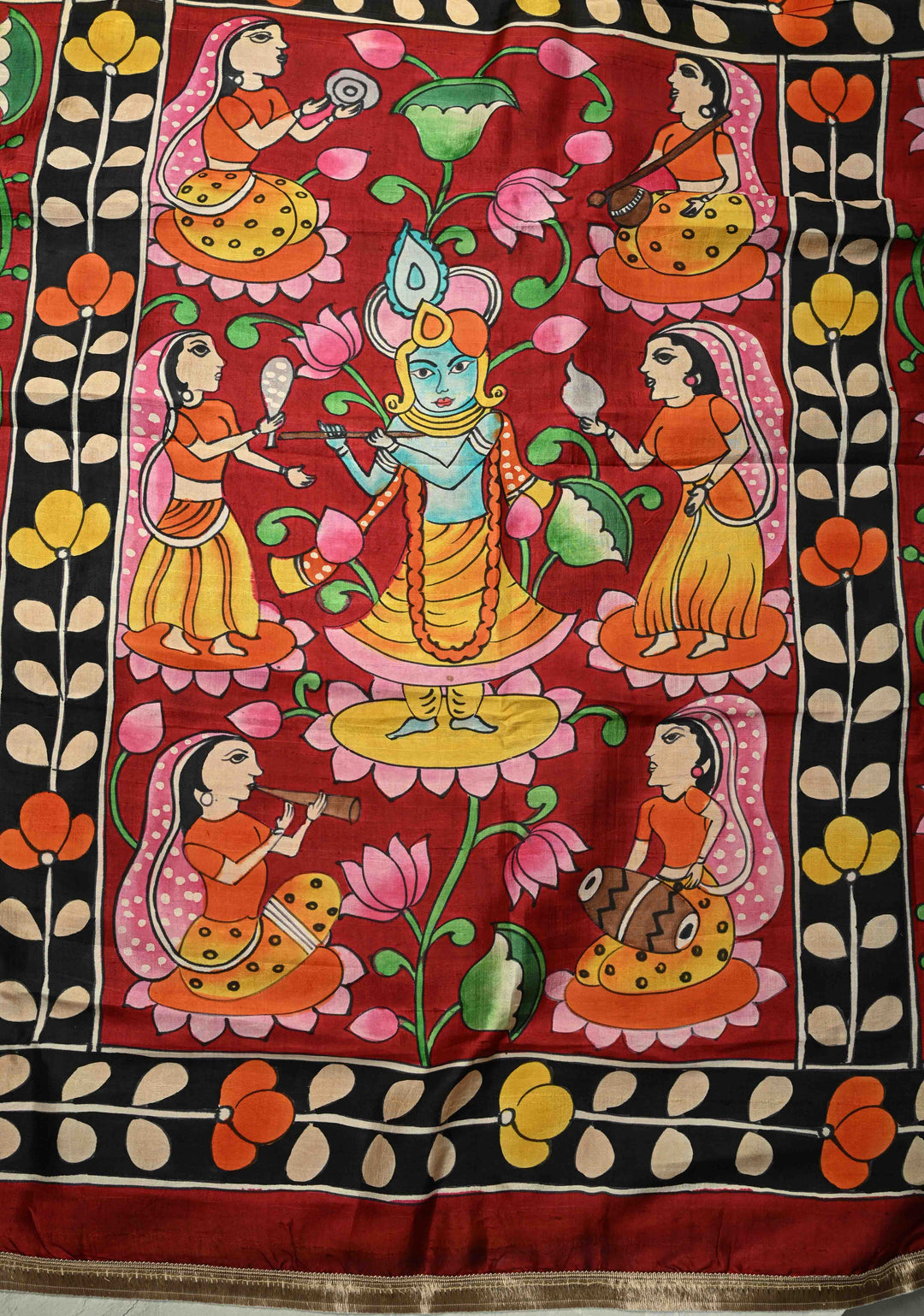 Prussian Blue Pure Handloom Tussar Silk saree with Kalamkari Pichawai Handpainted | SILK MARK CERTIFIED (Copy)