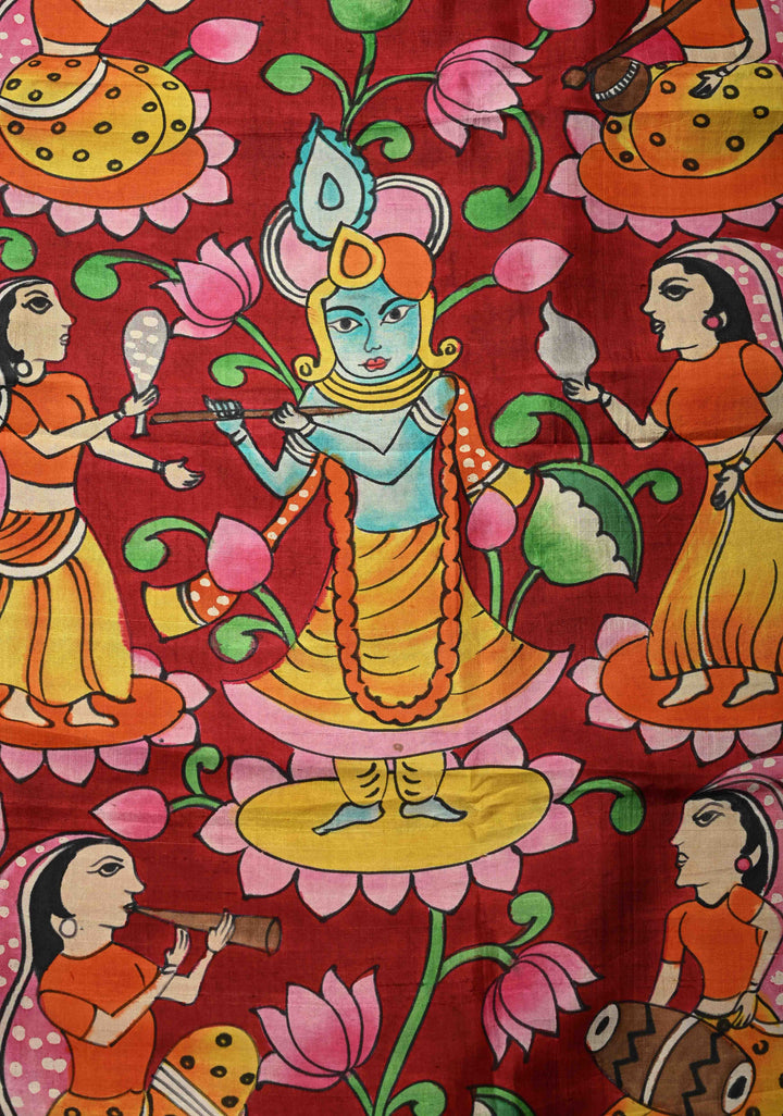 Prussian Blue Pure Handloom Tussar Silk saree with Kalamkari Pichawai Handpainted | SILK MARK CERTIFIED (Copy)