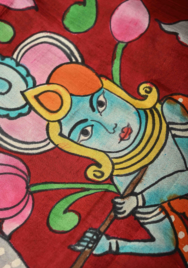 Prussian Blue Pure Handloom Tussar Silk saree with Kalamkari Pichawai Handpainted | SILK MARK CERTIFIED (Copy)