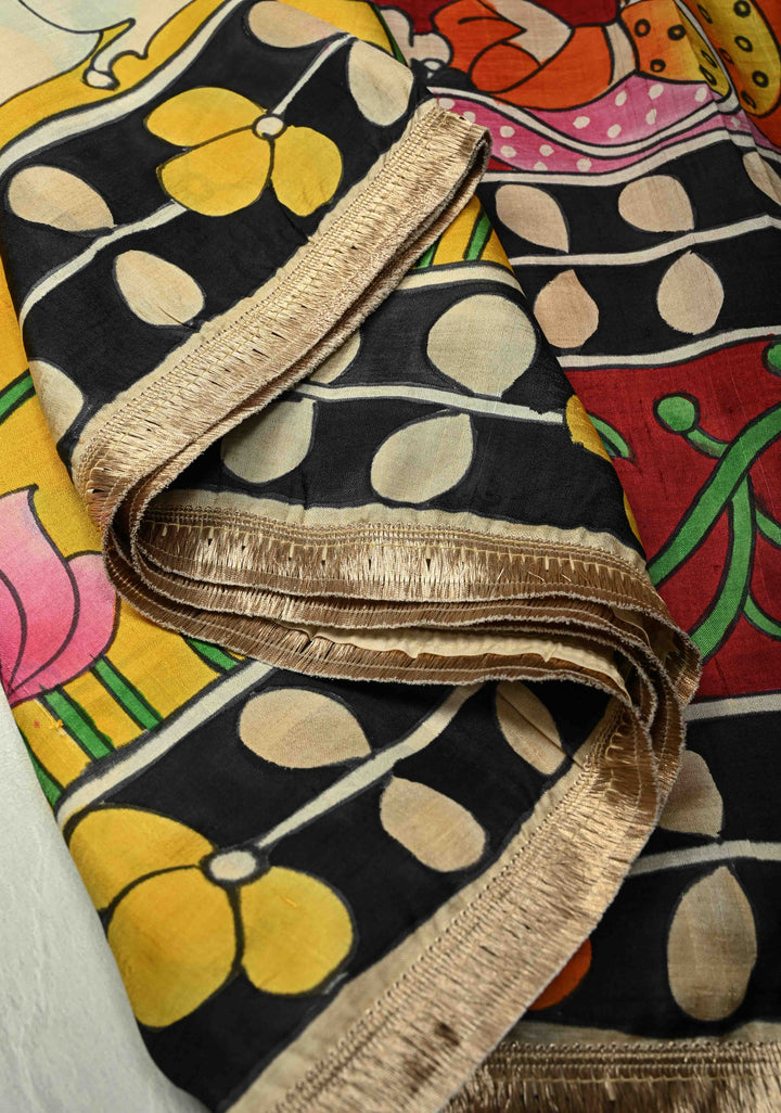 Prussian Blue Pure Handloom Tussar Silk saree with Kalamkari Pichawai Handpainted | SILK MARK CERTIFIED (Copy)