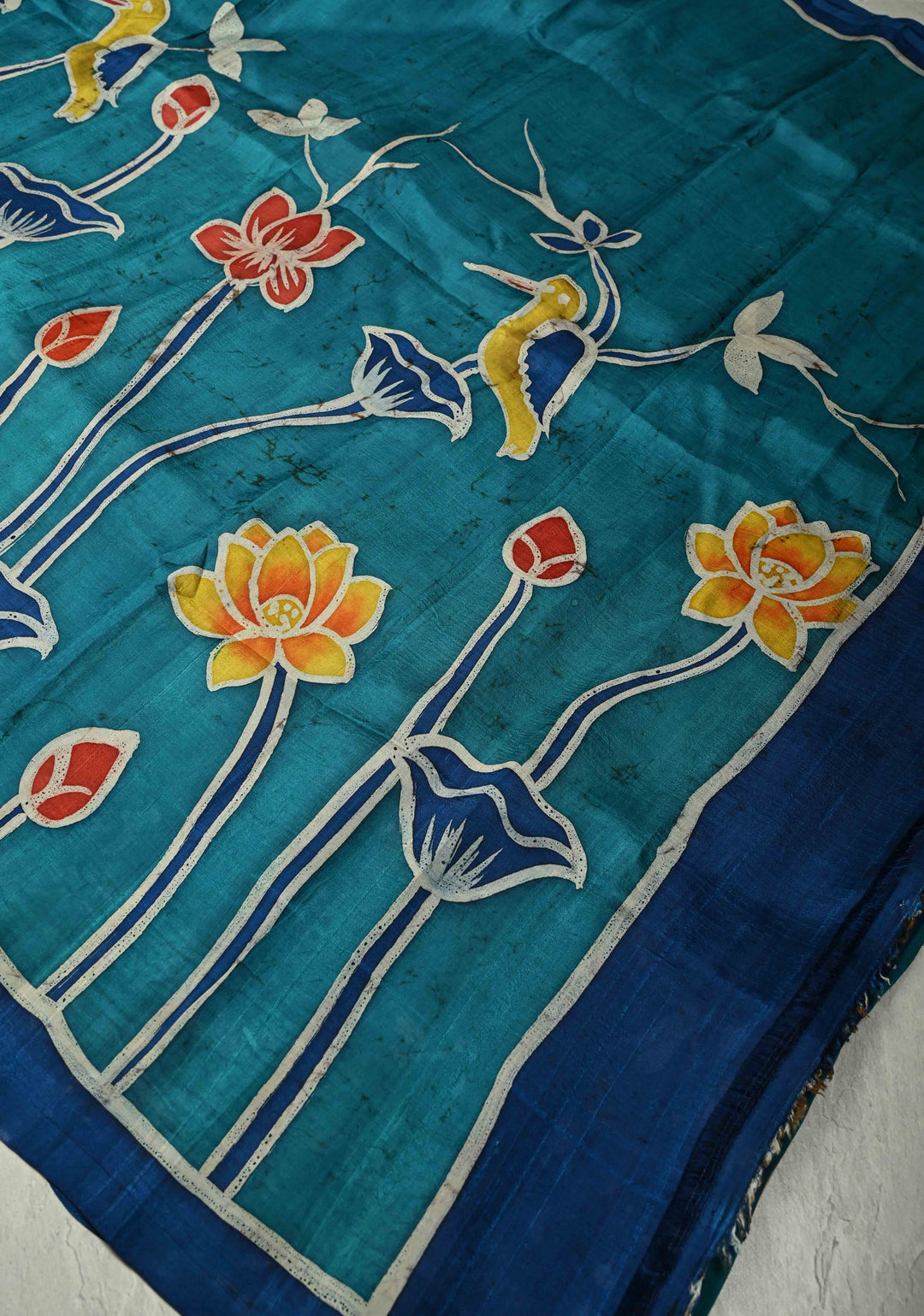 Black Hand Wax Batik Print on JLightweight Tussar Silk saree with Krishna and Peacock Feather Design | SILK MARK CERTIFIED (Copy)