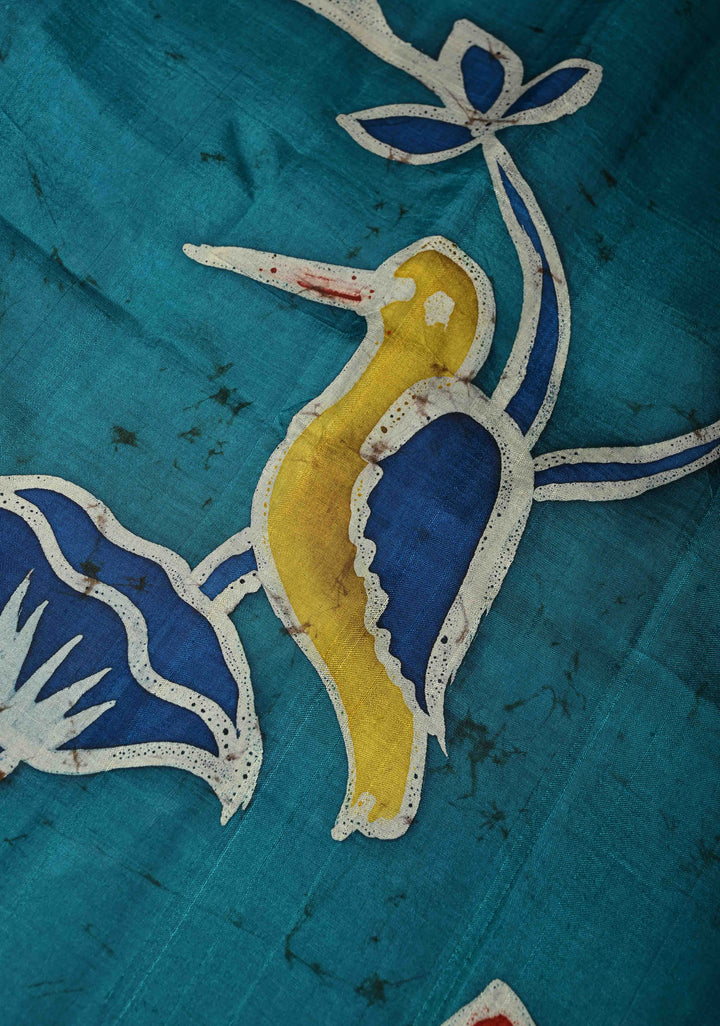 Black Hand Wax Batik Print on JLightweight Tussar Silk saree with Krishna and Peacock Feather Design | SILK MARK CERTIFIED (Copy)