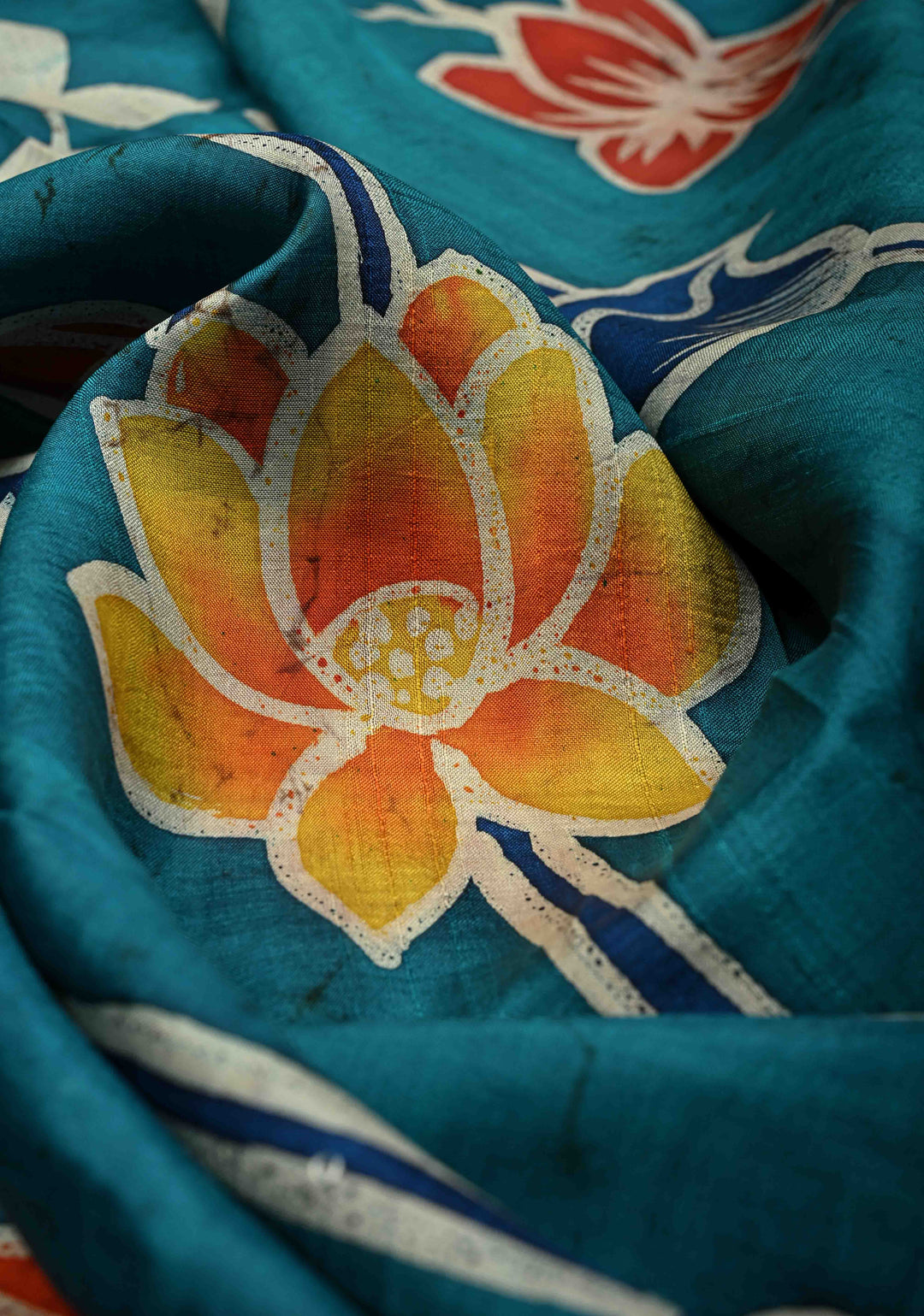 Black Hand Wax Batik Print on JLightweight Tussar Silk saree with Krishna and Peacock Feather Design | SILK MARK CERTIFIED (Copy)