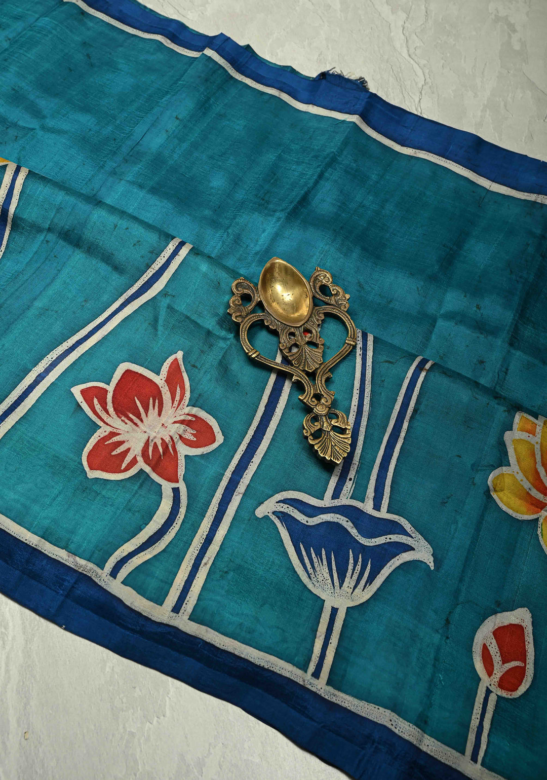 Black Hand Wax Batik Print on JLightweight Tussar Silk saree with Krishna and Peacock Feather Design | SILK MARK CERTIFIED (Copy)