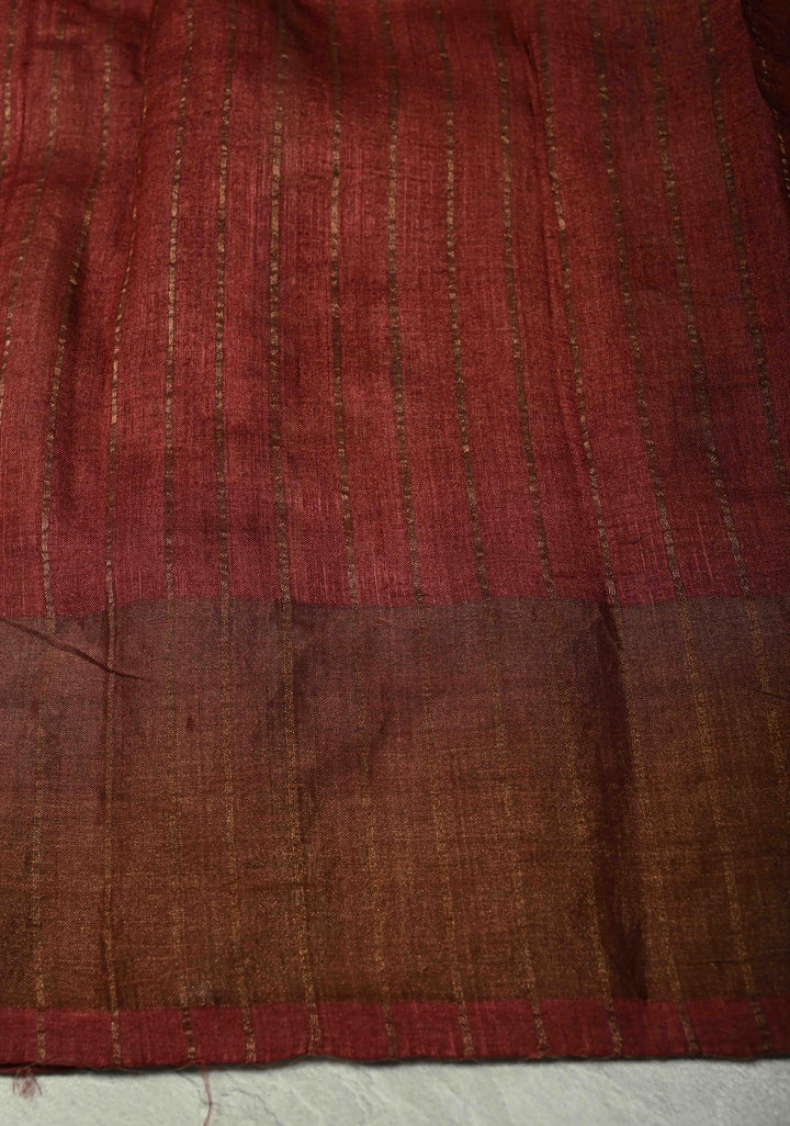 Kora Color Pure Handloom Jari Tussar Silk saree with Floral Hand painted and Contrast Zari Border | SILK MARK CERTIFIED