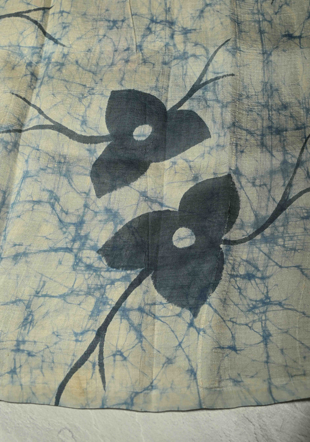 Grayish Blue Bishnupuri Silk Saree with Floral Hand Wax Batik | SILK MARK CERTIFIED