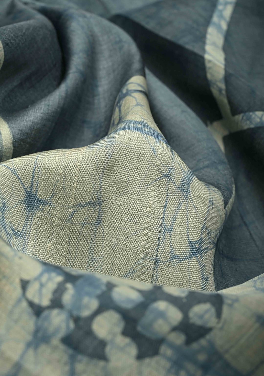 Grayish Blue Bishnupuri Silk Saree with Floral Hand Wax Batik | SILK MARK CERTIFIED